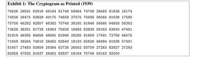 The D'Agapeyeff cryptogram as printed in 1939, 392 digits grouped in fives